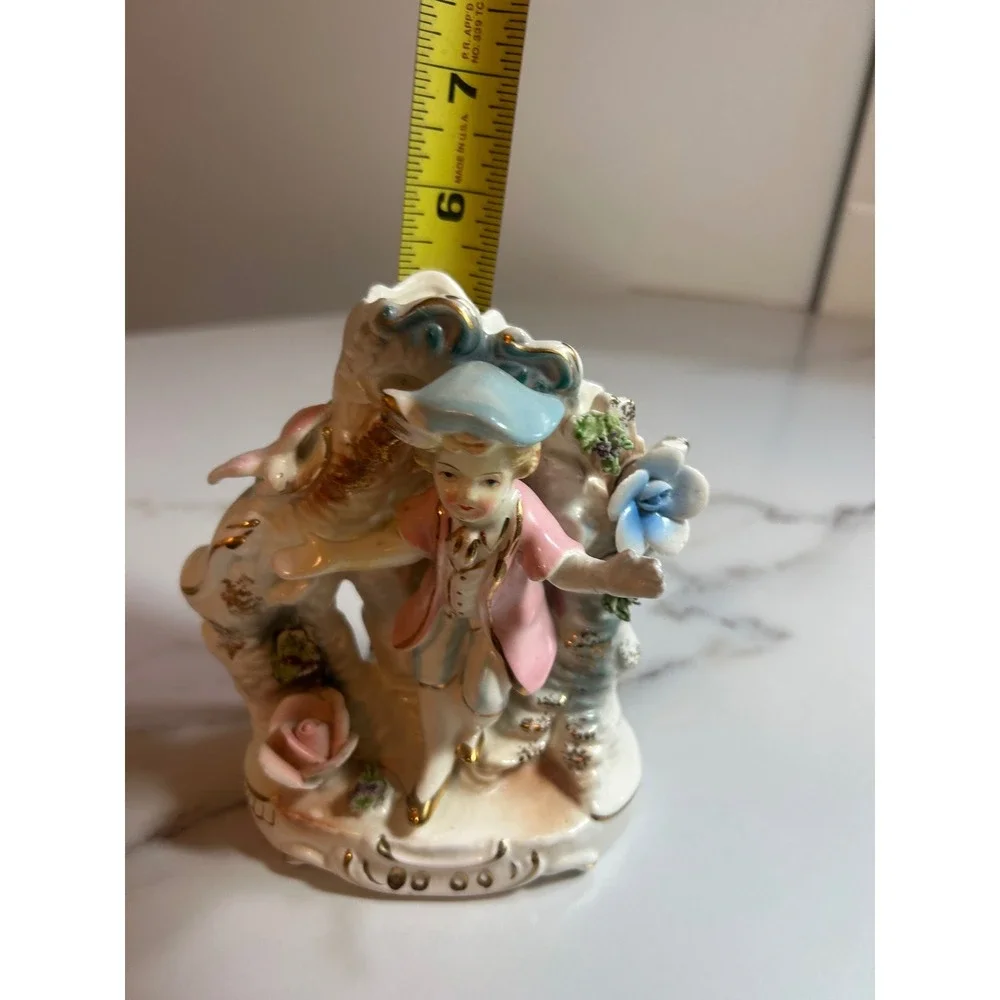 Vintage Utagawa Japan Porcelain Spill Vase Colonial Boy Figurine Gold Gilt 5.5